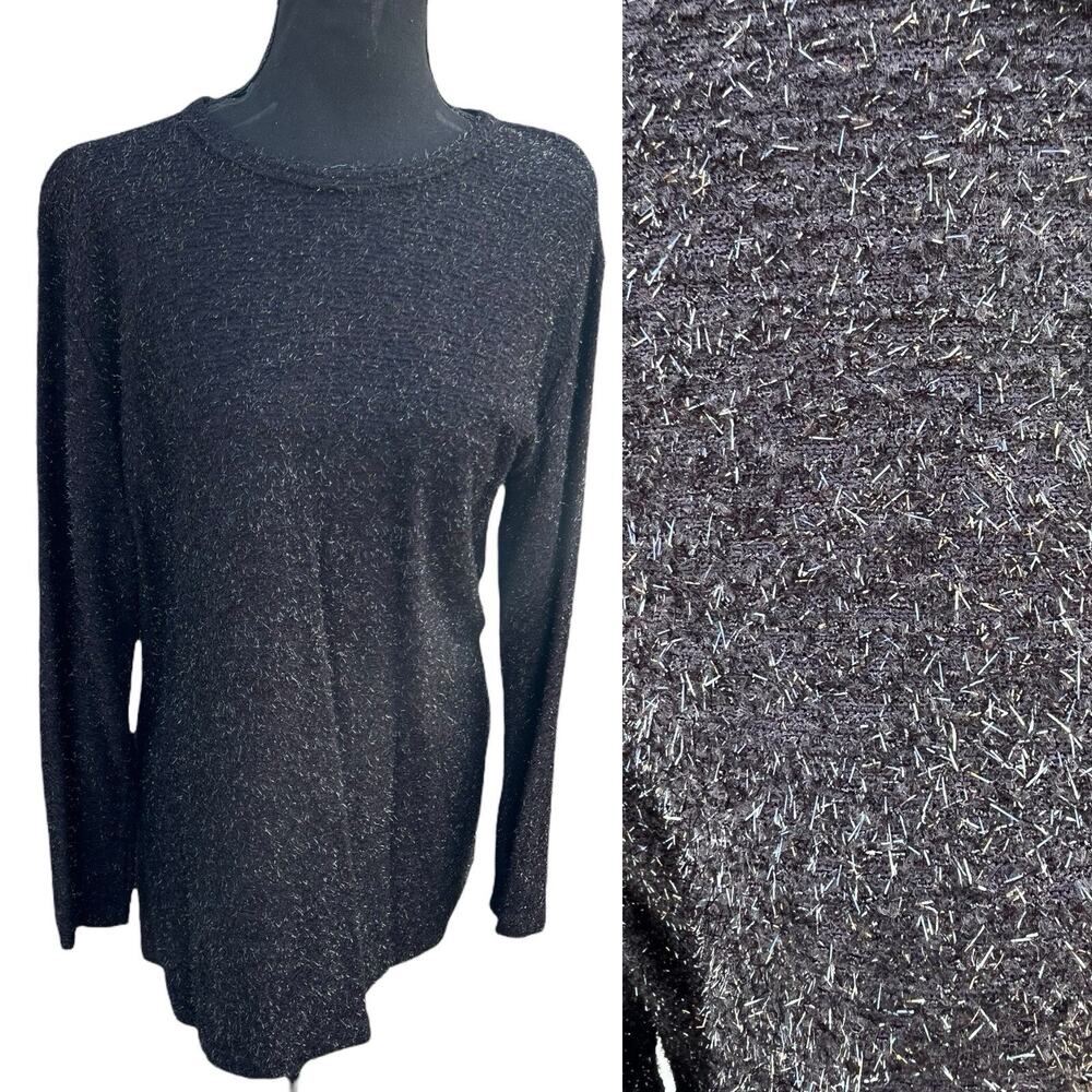 Carrie Allen Vintage Black Sweater Metallic Sparkle Shiny Size LARGE Tunic